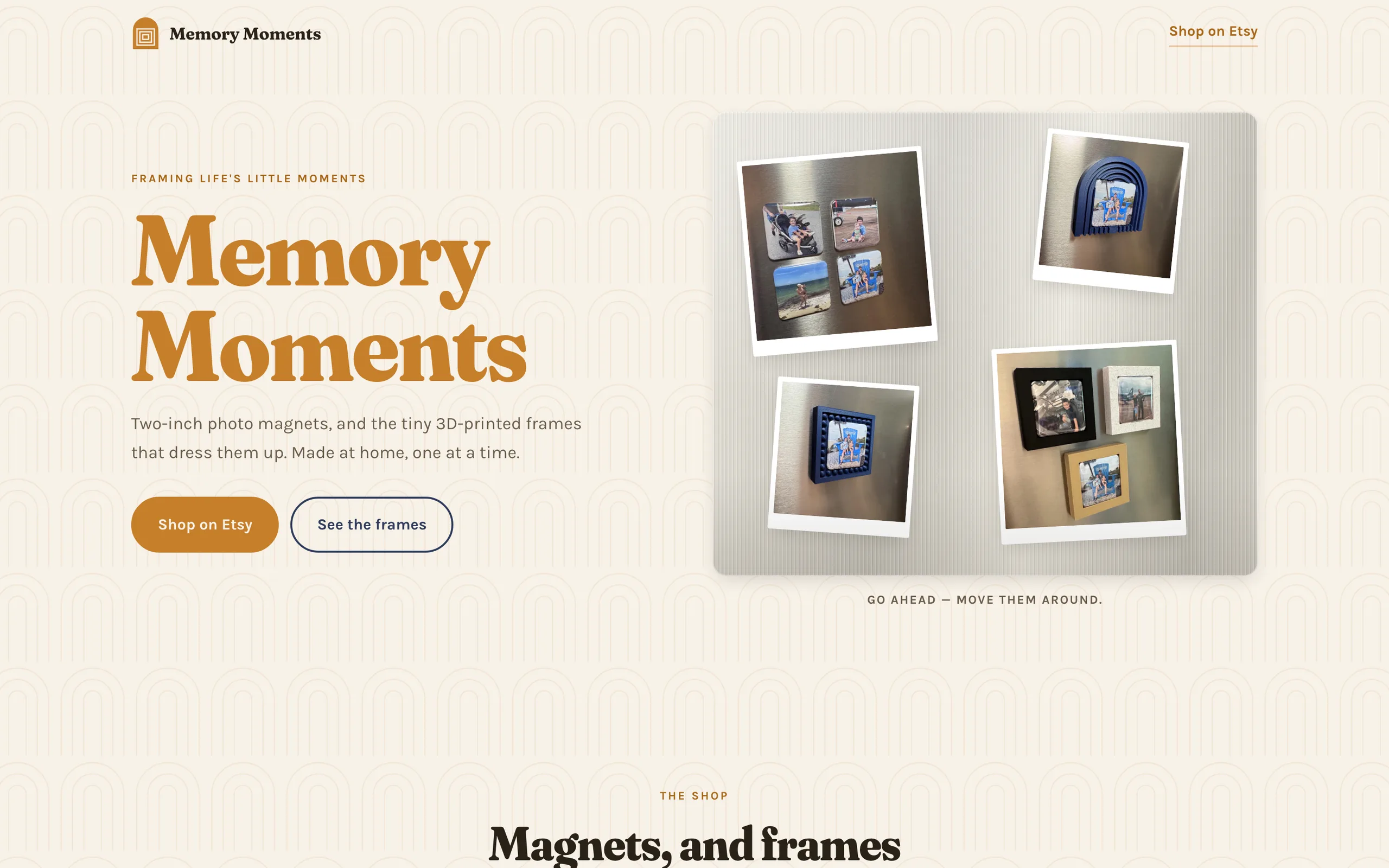 Memory Moments, a storefront for photo magnets and 3D-printed frames