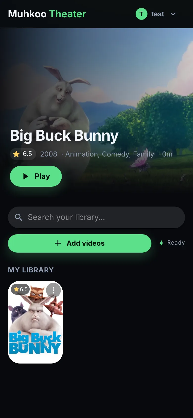 Theater on a phone, showing the same film and library